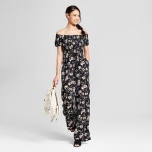 Xhilaration Off The Shoulder Black Floral Jumpsuit
